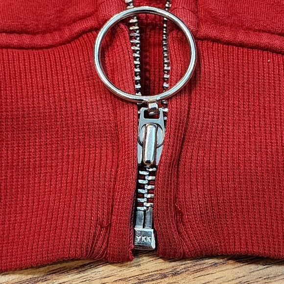 Vintage GAP Stretch Red Zip-up Hoodie With Gray Stripes Size L - Picture 4 of 6